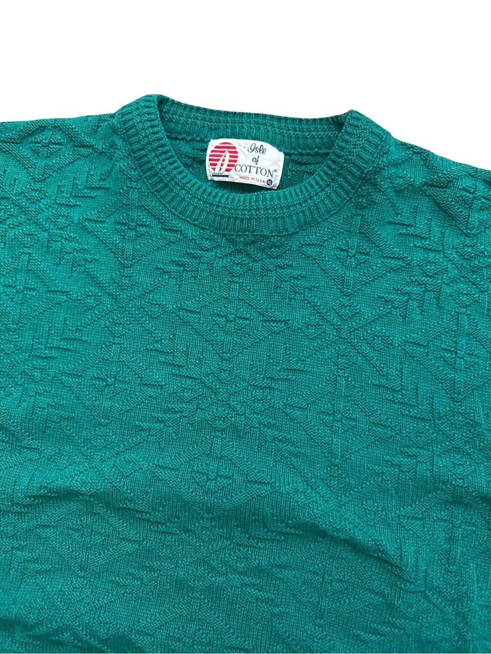 Vintage Isle of Cotton Green Snowflake Retro Holiday Christmas Sweater Men’s XL